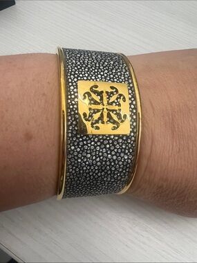 Rustic Cuff Black and Gold Textured Decorative Cuff Bracelet